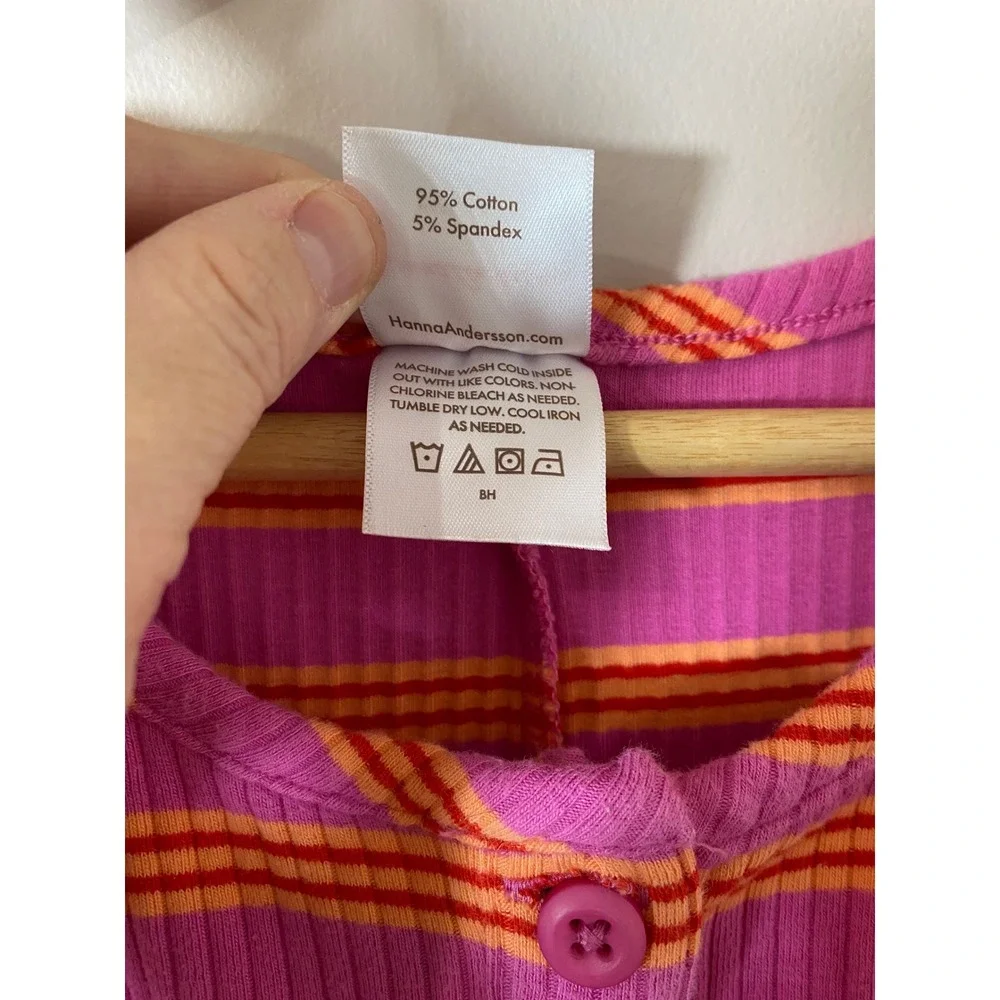 Hanna Andersson Girls Ribbed Striped Romper Jumpsuit Pink Orange Button Up Sz 12
